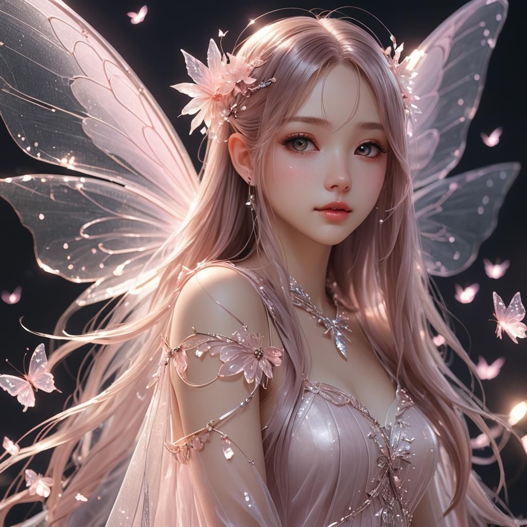 Anime Fairy Girl with Pink Wings in 3D