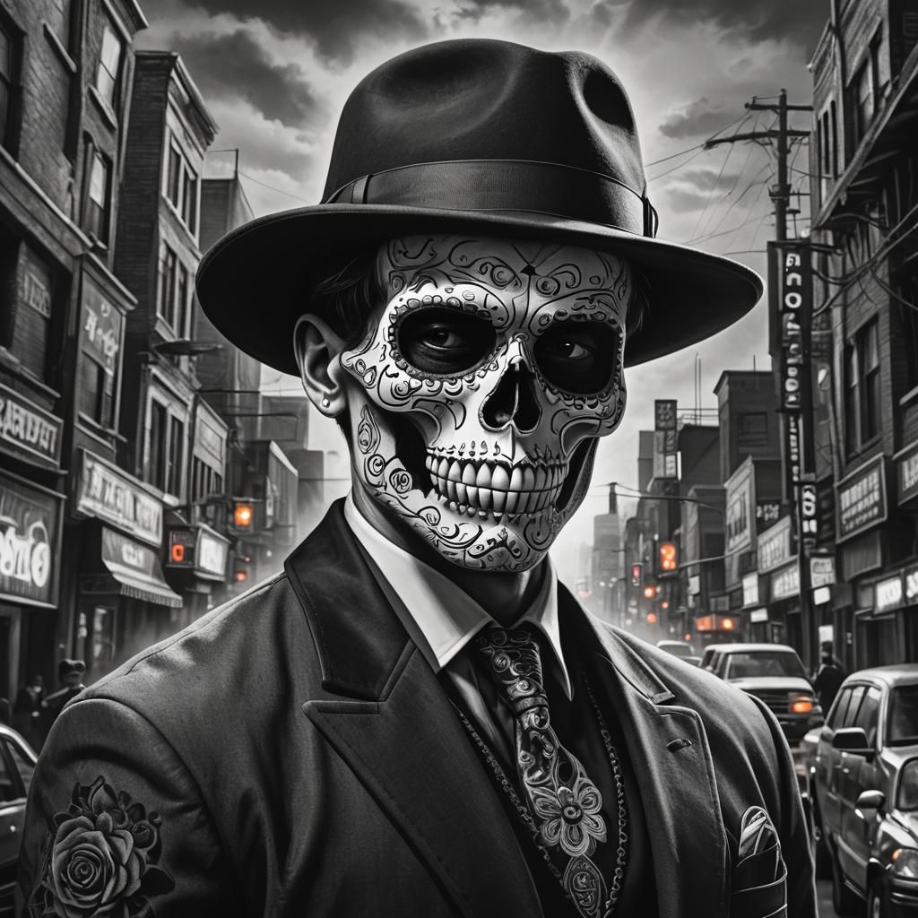 Sugar Skull Gangster in Noir Fantasy Style