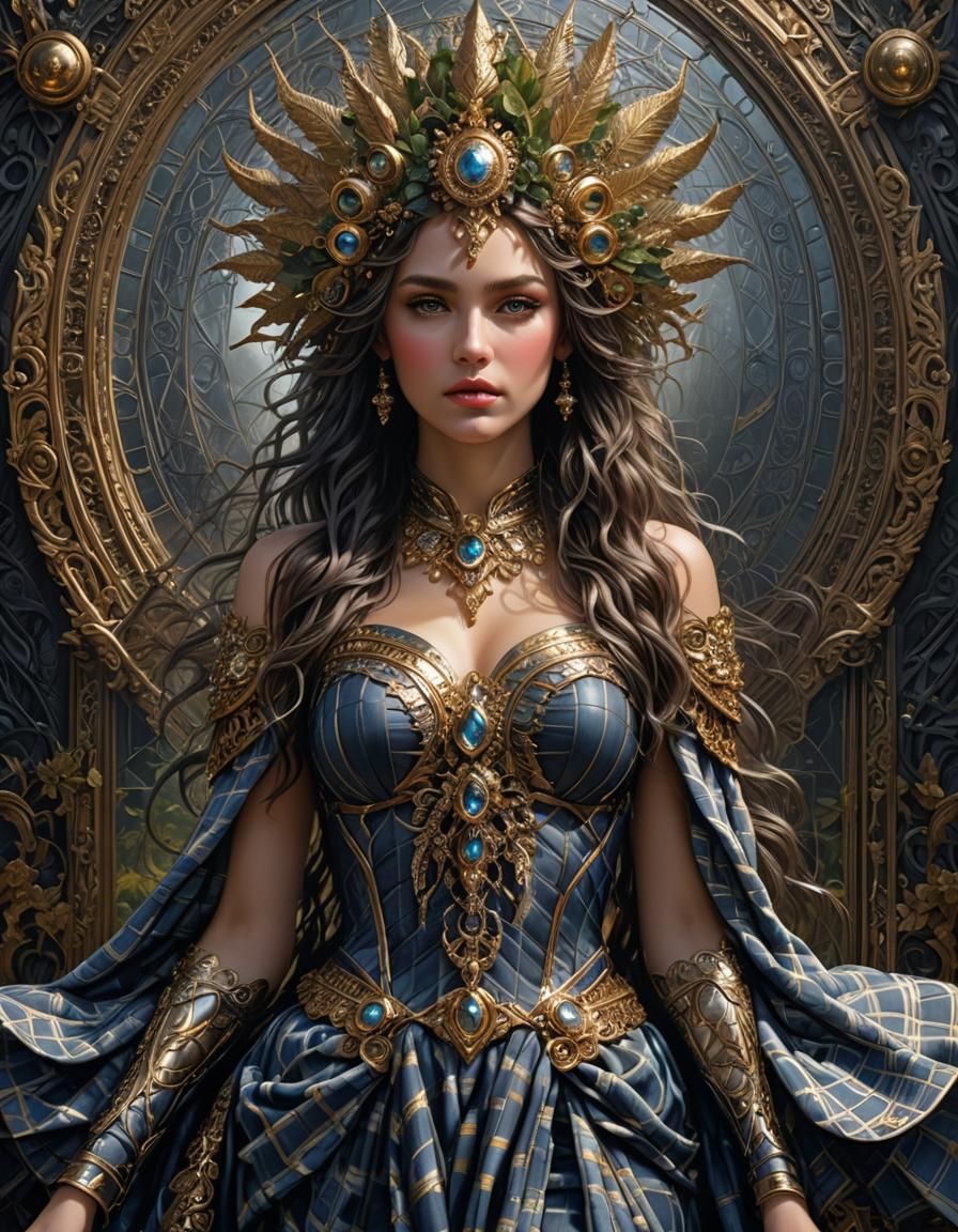 Plaid Goddess: Hyperrealistic Full Body Portrait