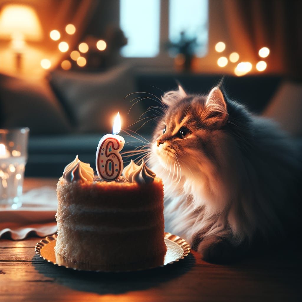Festive Kitty Cat Ready to Blow Out Candle