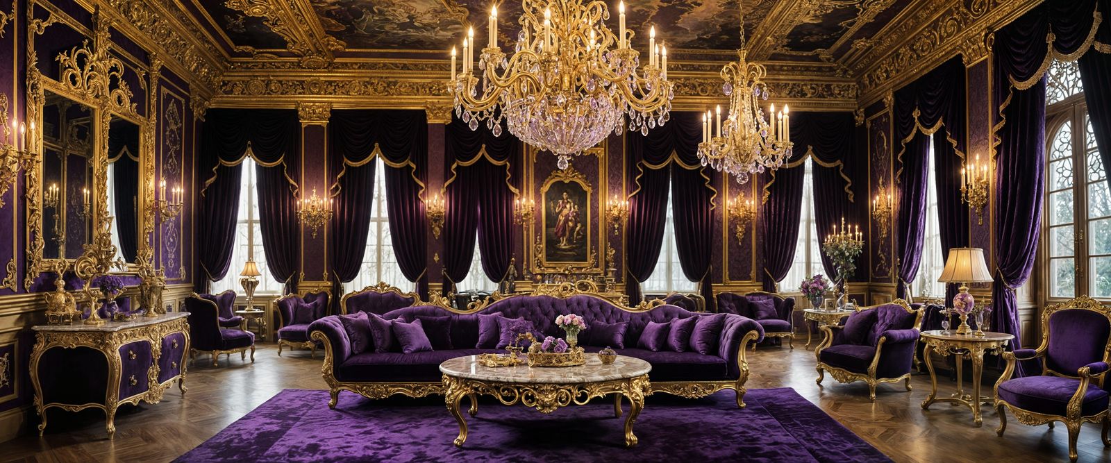 Baroque Interior: Opulent Purple Grandeur