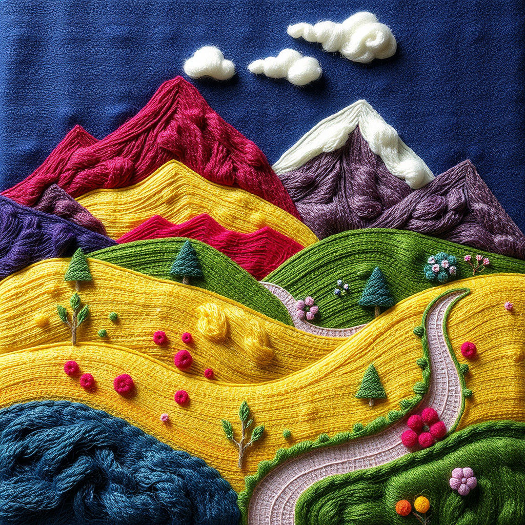 Embroidered Textile Art of a Fantastical Landscape