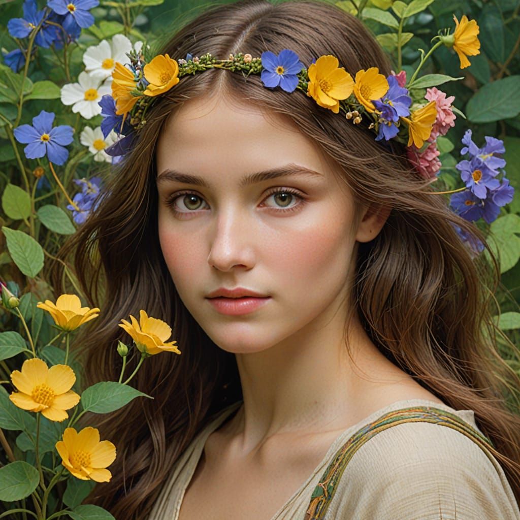 Serene Mother Earth Portrait in Romanticism Style