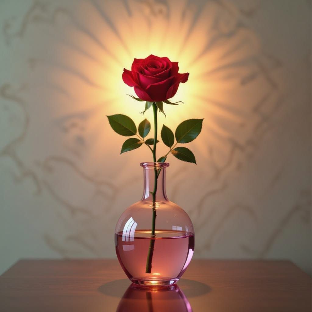 Quilled Rose in Pink Vase with Dramatic Lighting