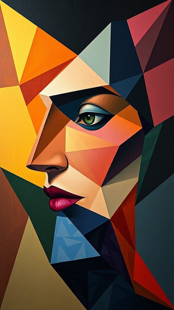 Cubist Painting in Neo-Cubism Art Deco Style