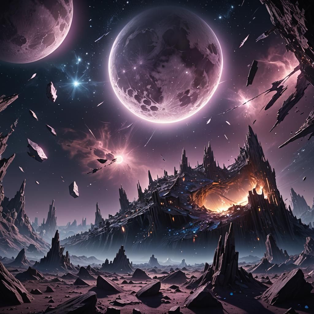 Shattered Moon Fantasy Art in Space