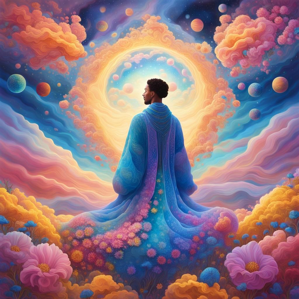 Glowing Astral Being in Dreamlike Cosmos