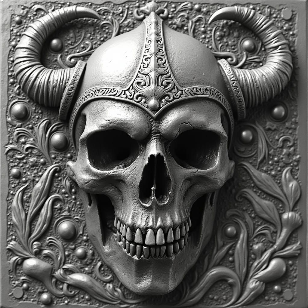 Viking Warrior's Skull in Classical Bas Relief