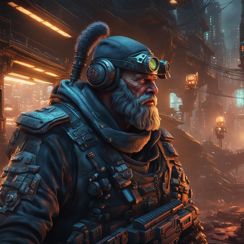 Cyberpunk Dwarf Sniper in Detailed Matte Painting