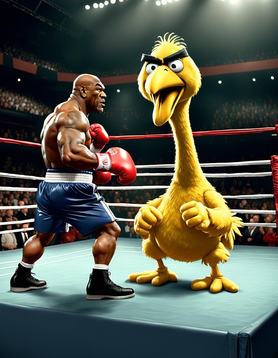 Cartoon Big Bird vs Mike Tyson Boxing Match