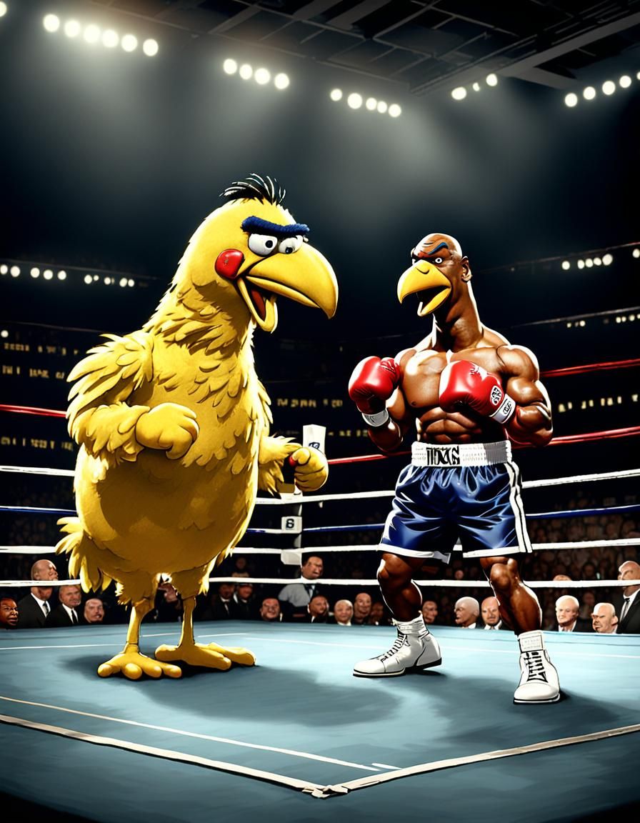 Cartoon Mike Tyson vs Big Bird Boxing