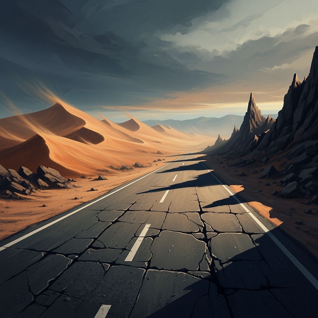 Desert Road in Earthy Digital Painting Style