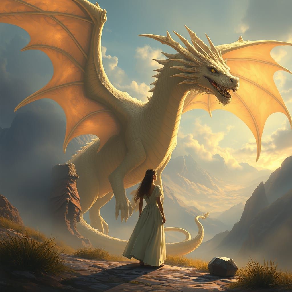 Encounter with a Dragon in Fantasy Realism Style