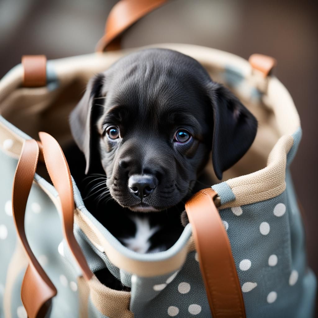 Puppy Peeks Out of Tote Bag: Professional Photography