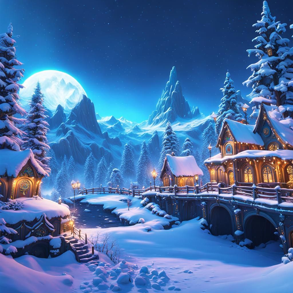 Whimsical Winter Wonderland: Detailed Matte Painting
