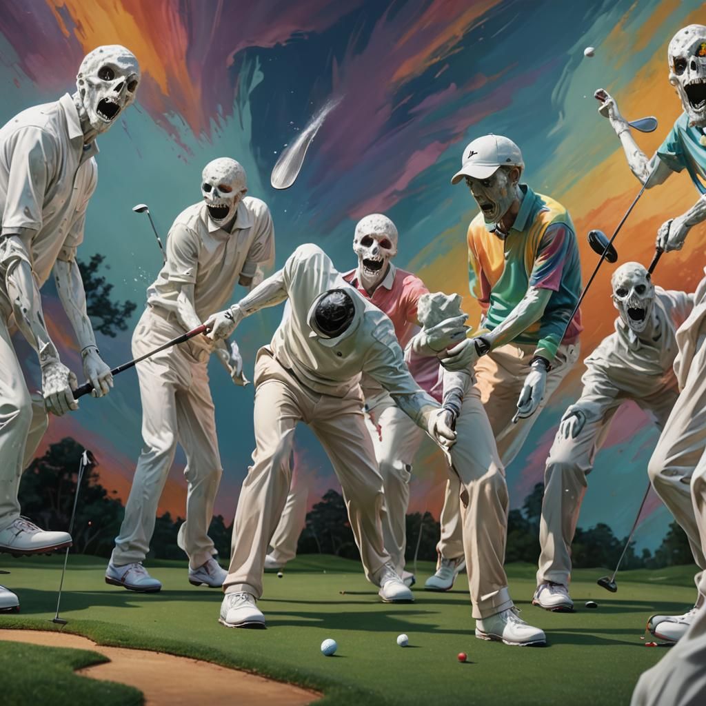 Ghosts Play Golf: Hyperrealistic Splash Art