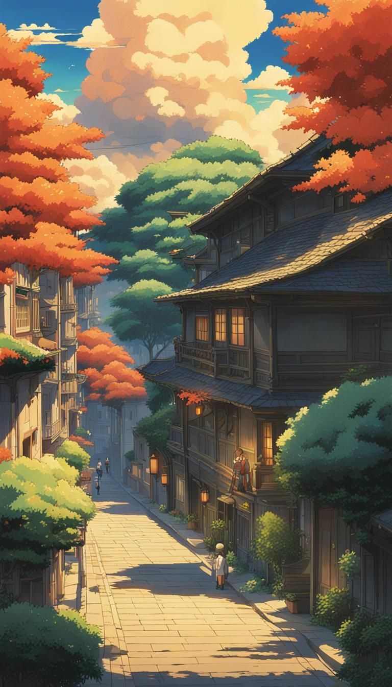Fiery Orbs in Studio Ghibli Anime Style