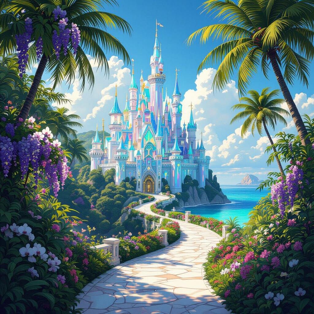 Iridescent Crystal Castle by the Turquoise Sea