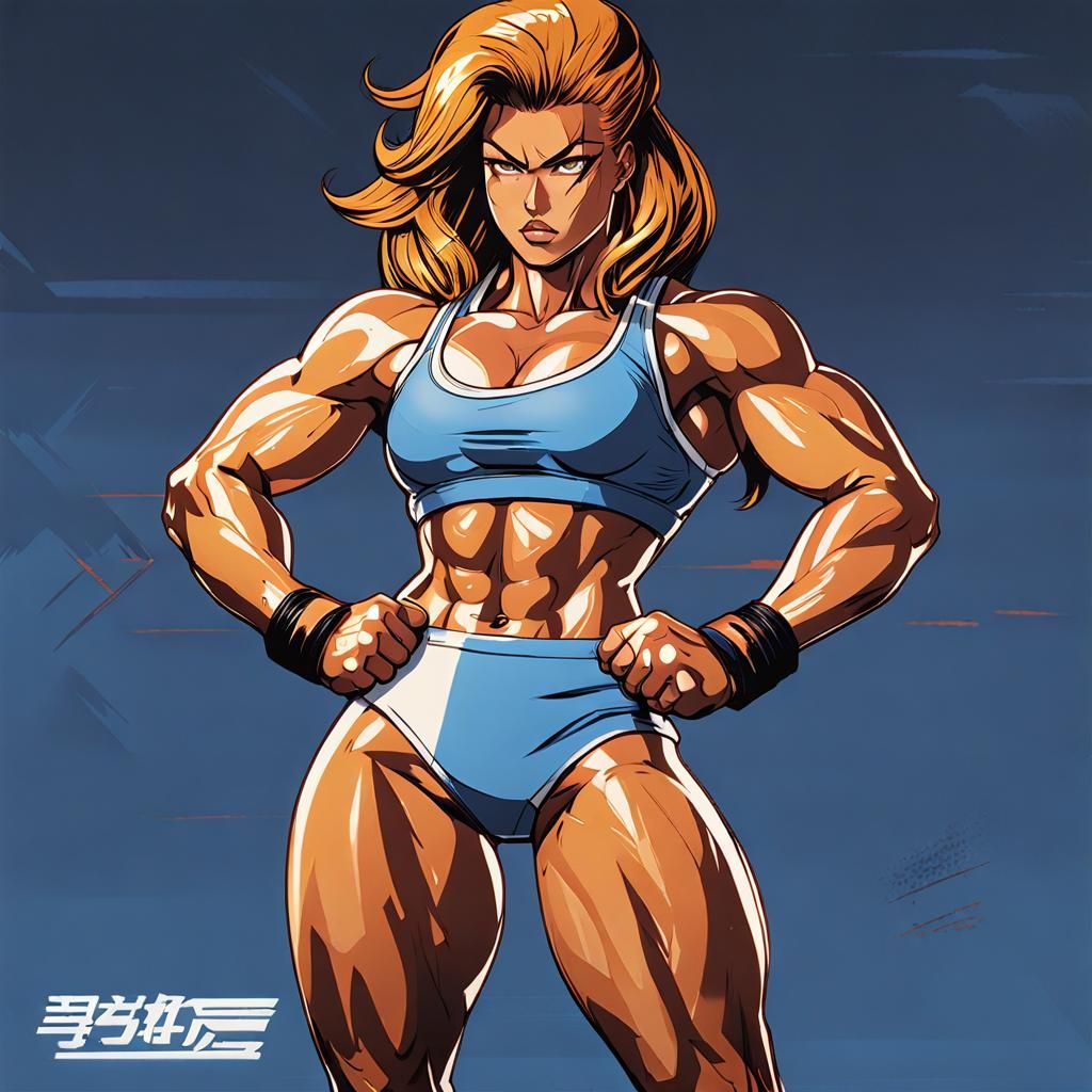 Bodybuilder in Ukiyo-e Comix Style Digital Illustration