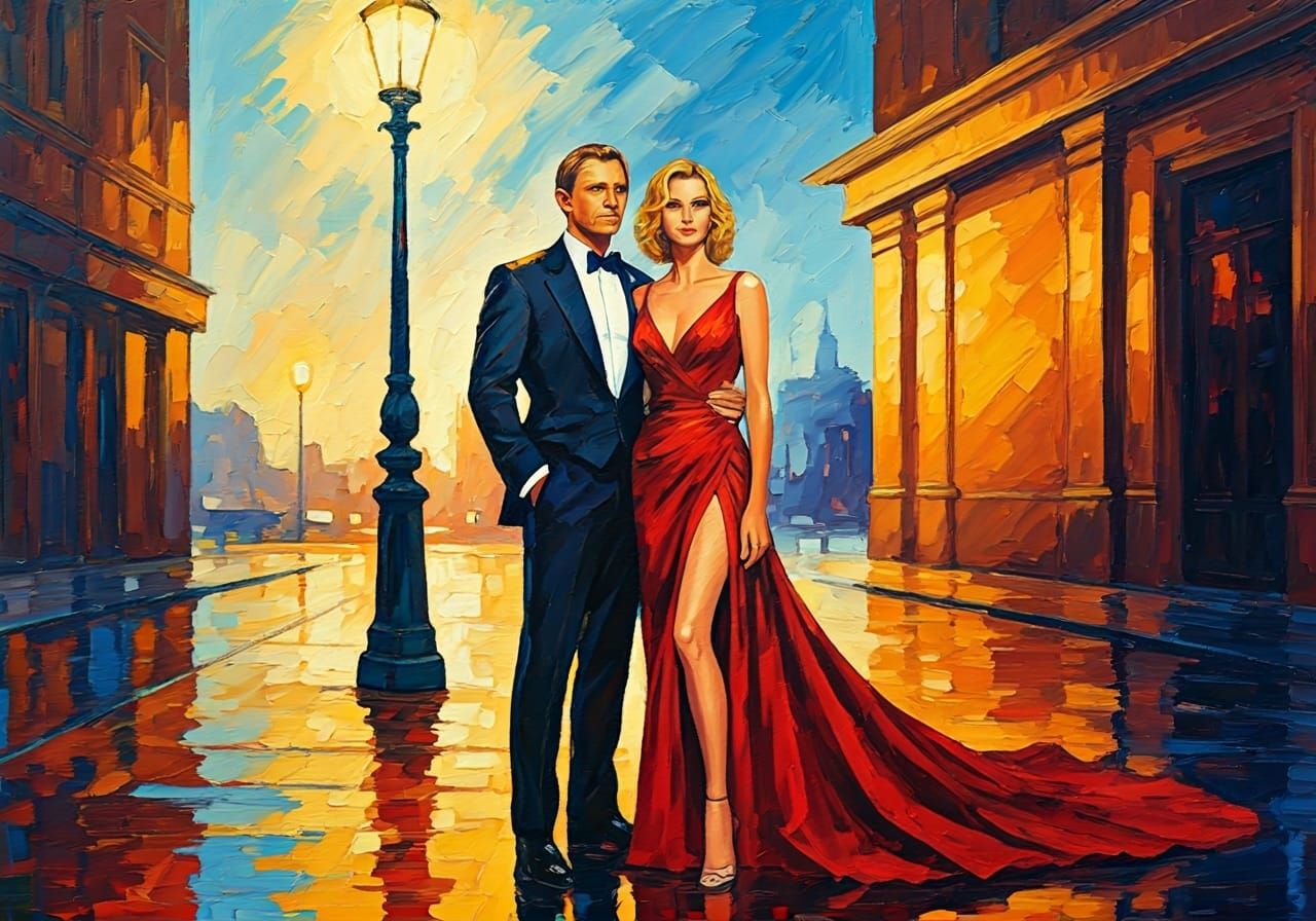 Charlize Theron and Daniel Craig: Expressionist Oil Painting
