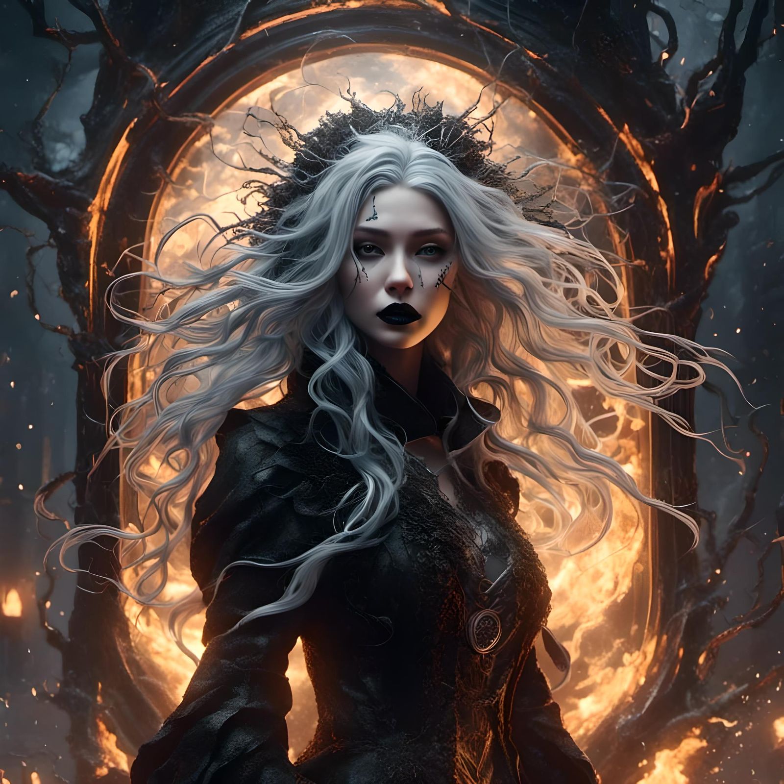 Hyperrealistic Witch Ritual with Fire Portal