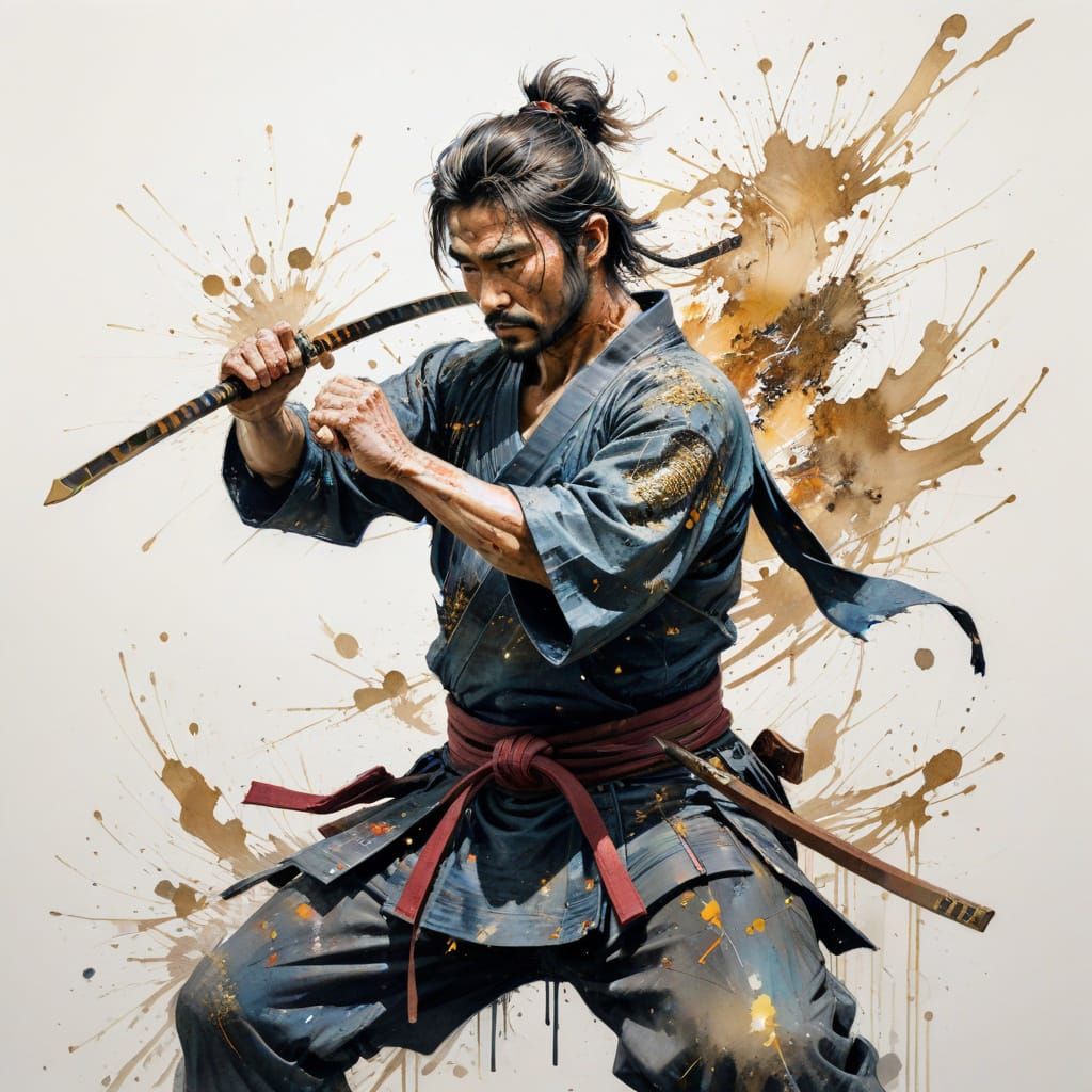 Samurai Art: Martial Art in Watercolor Style