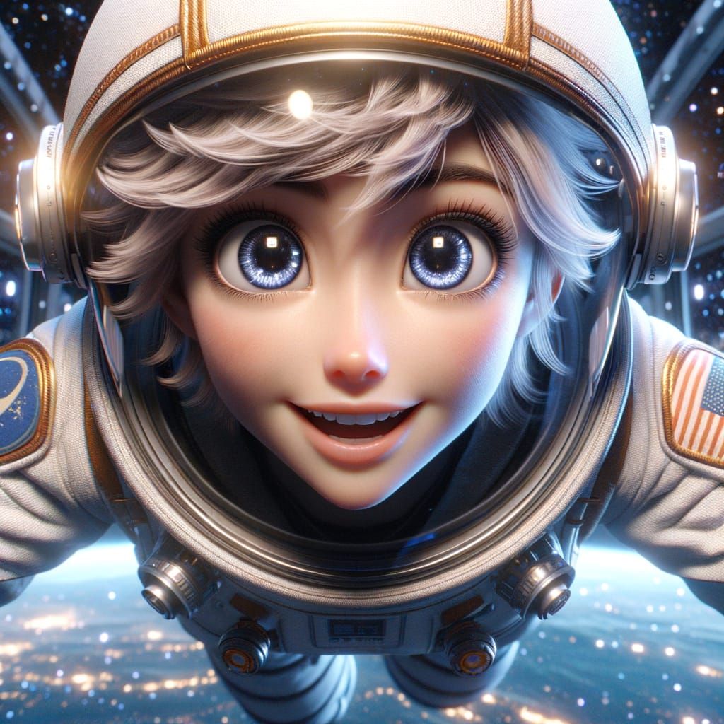 Female Space Cadet in Zero-G Environment