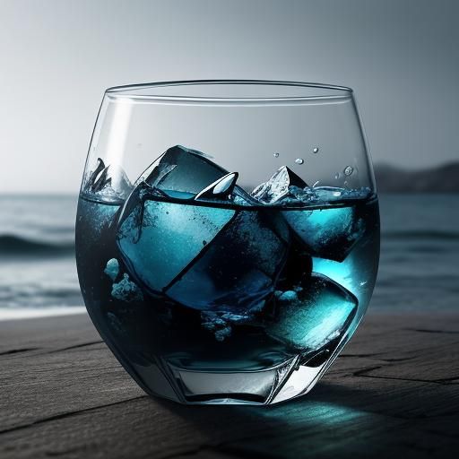 Blue Glass Apple by the Sea: Hyperrealistic HDR Image