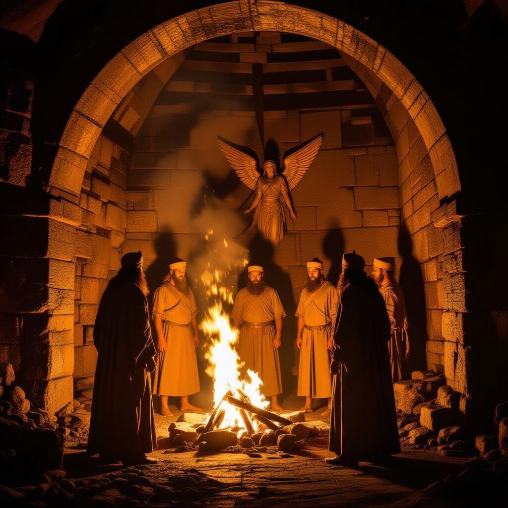 Biblical Scene: Men and Angel in Fiery Furnace