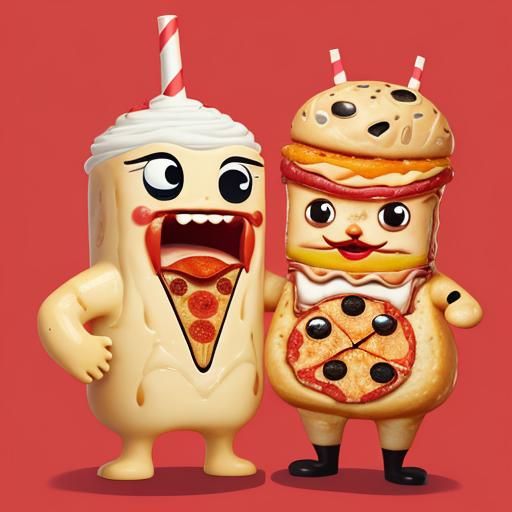 Cartoon Food Characters Waving Hello