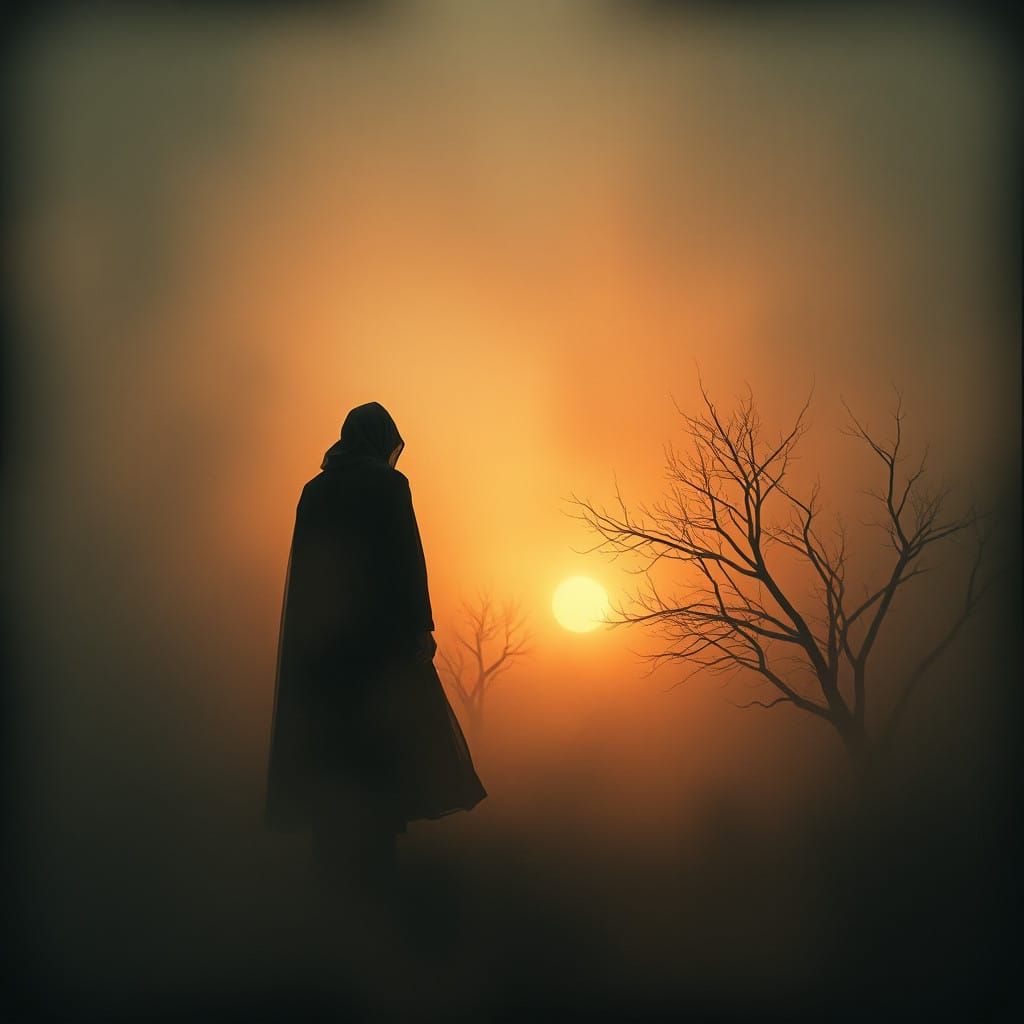 Ethereal Wanderer in Haunting Fog