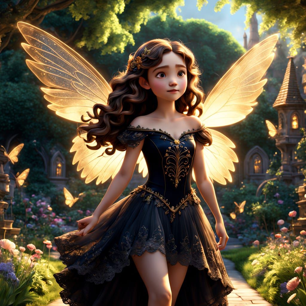 Golden Fairy in Whimsical Garden