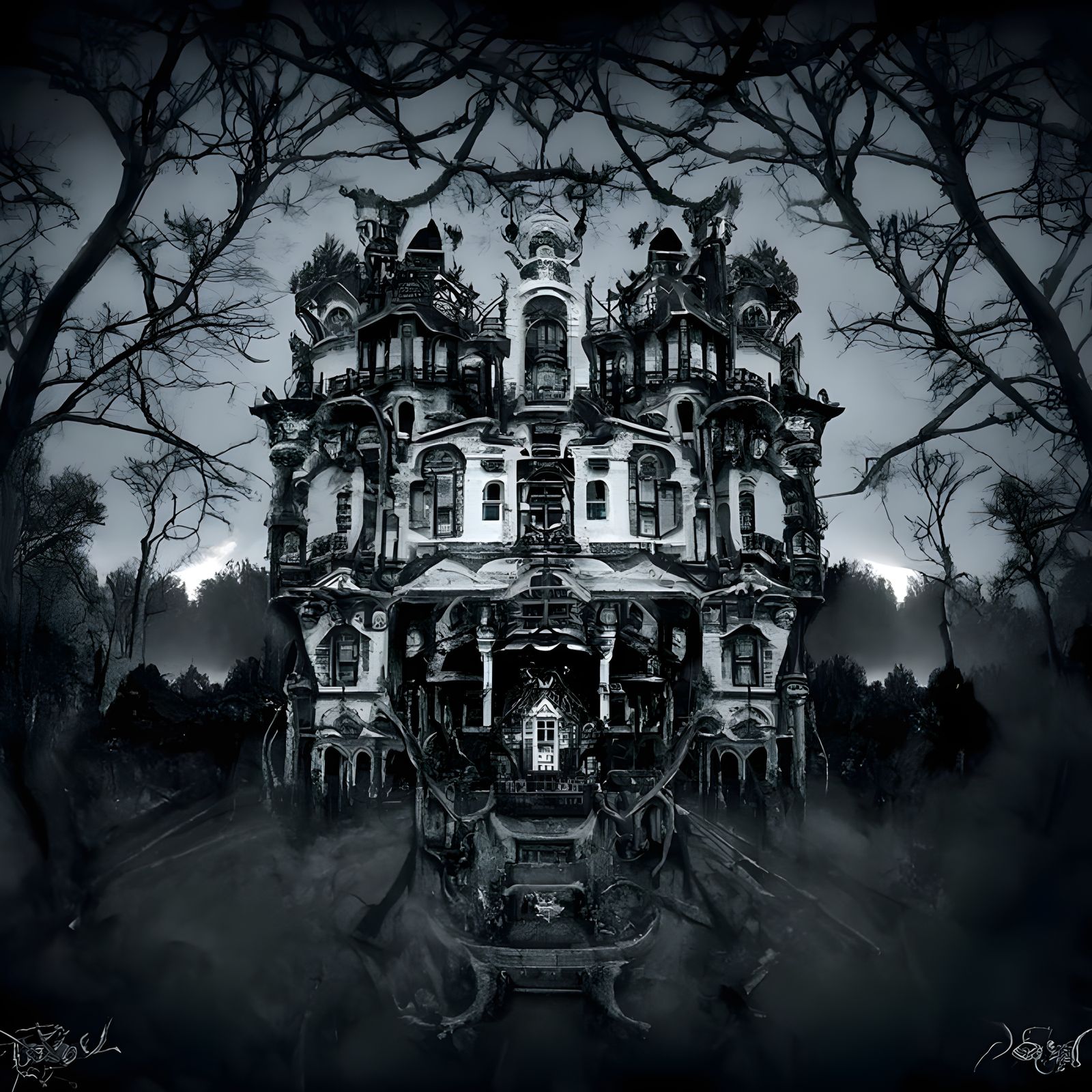 Spooky Victorian Haunted House Illustration