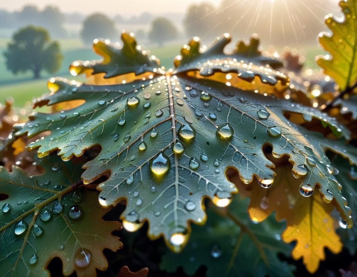 Dew Drops Reflecting Summer Landscape: Macrophotography