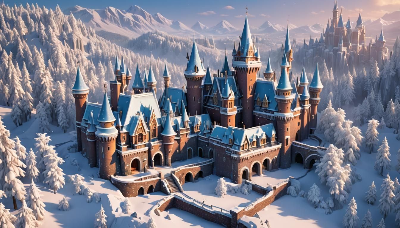 Frozen Snow Castle in Pixar 3D Cartoon Style