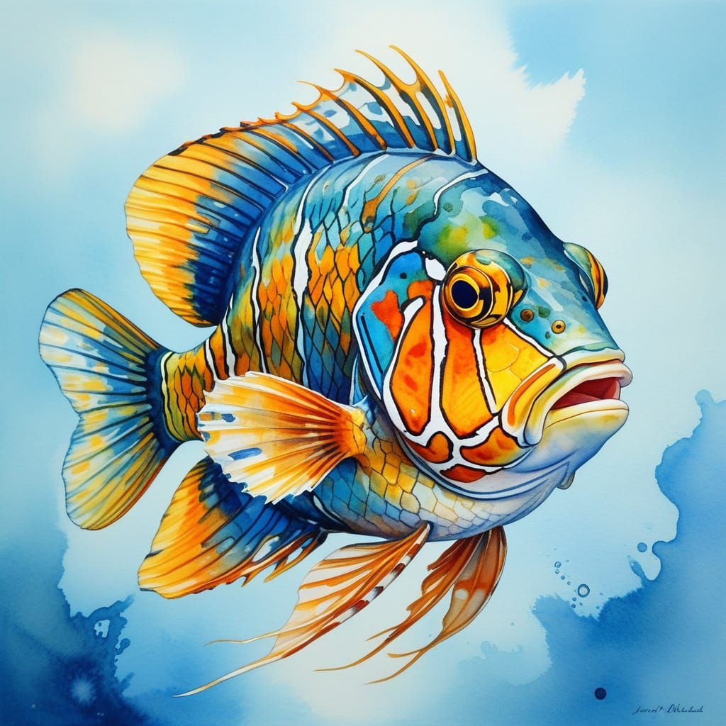 Vibrant Mandarinfish Portrait in Turner's Style