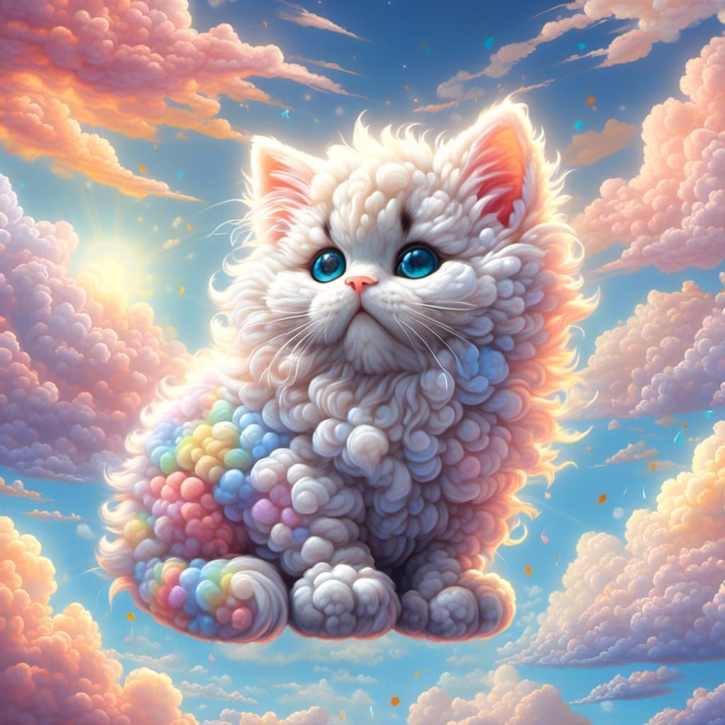 Rainbow Cloud Kitten in a Colorful Sky