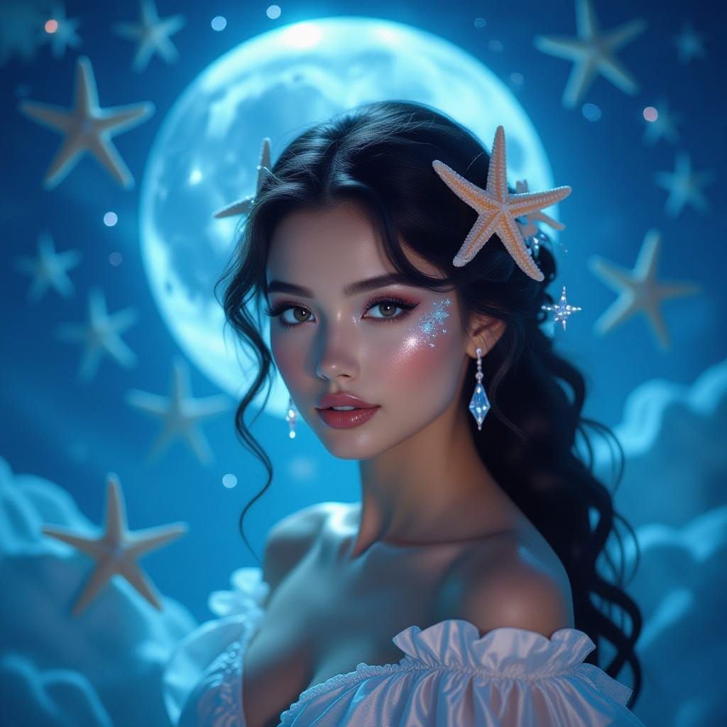 Underwater Woman with Starfish in Dreamy Ambiance