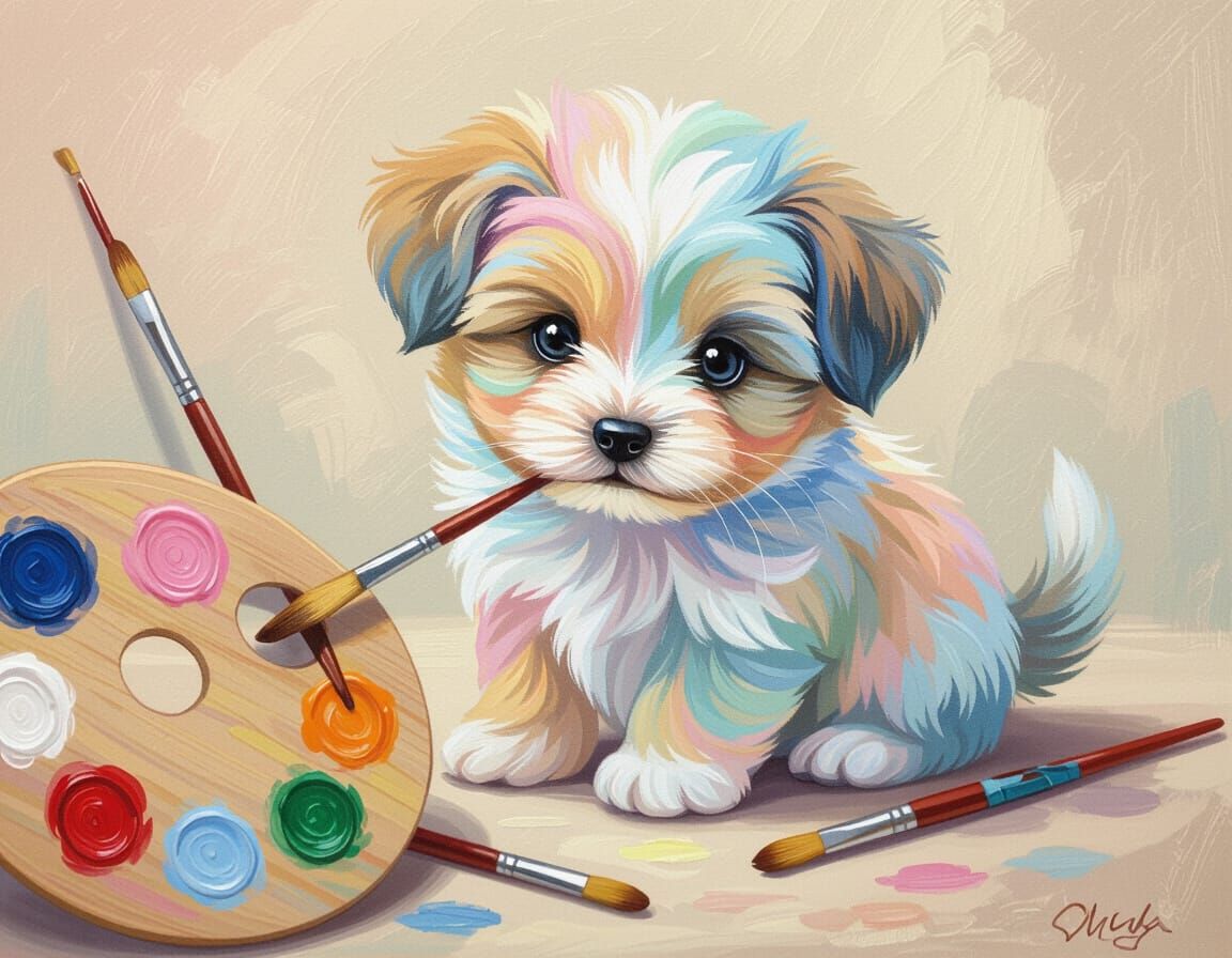 Pastel Puppy in a Rose Garden