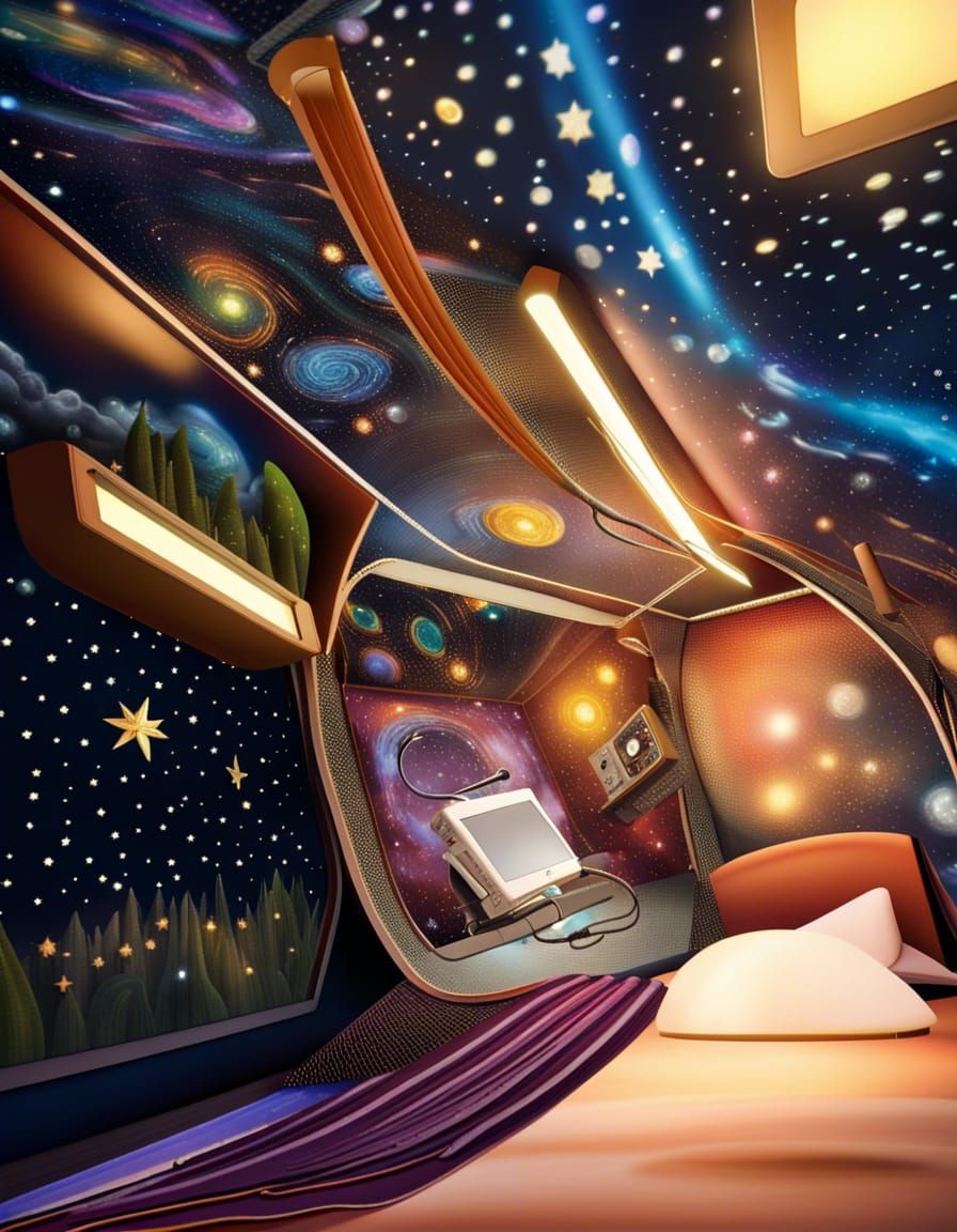 Space Station Bedroom with Starry Night View