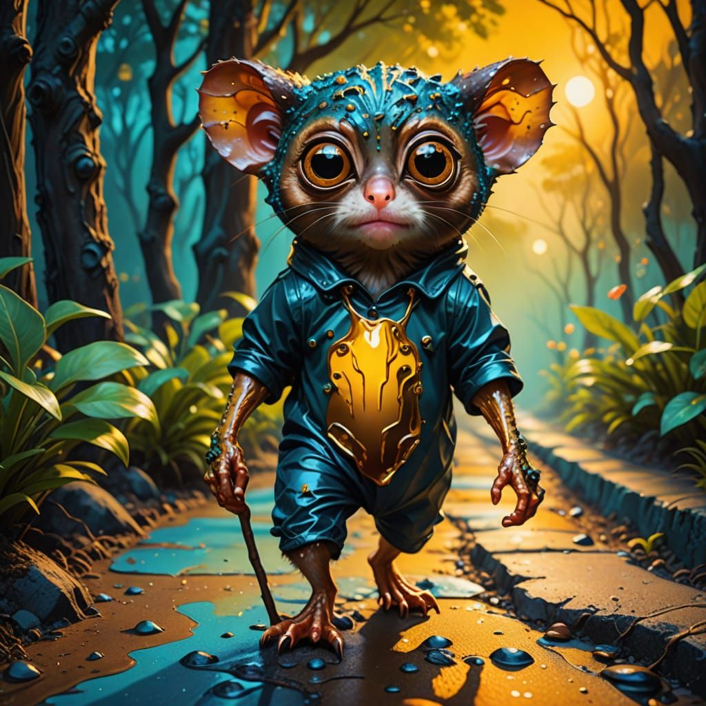 Surreal Tarsier Embarks on a Vibrant Pathway Journey