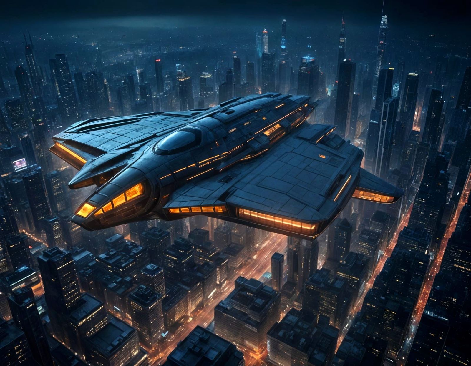 Cityscape Flyover at Night