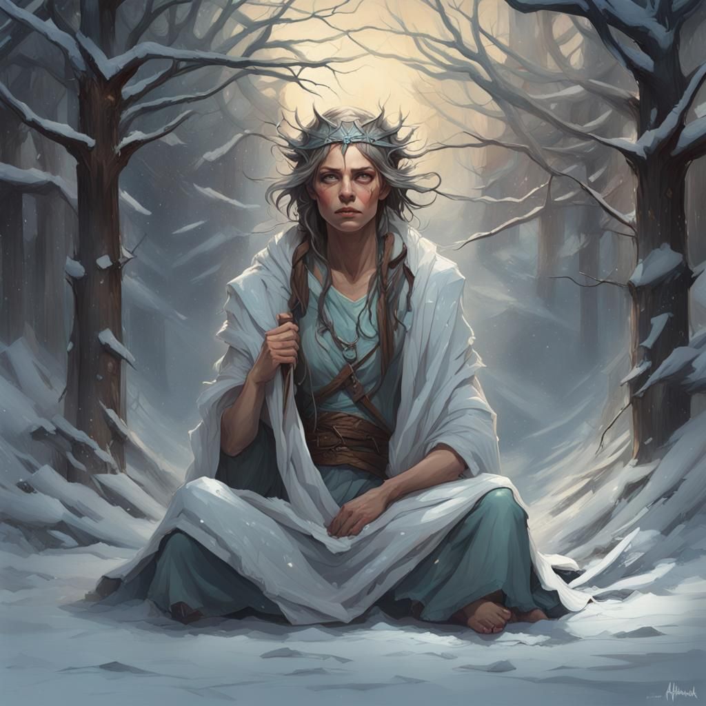 Imprisoned Winter Goddess Portrait in Hyperdetailed Style
