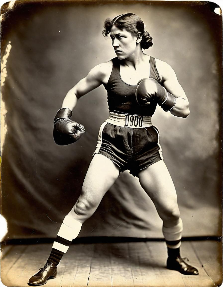 Vintage Photograph of a Female Boxer Throwing Punch