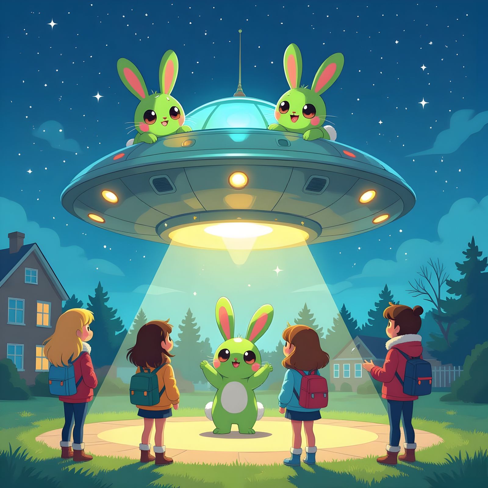 Green Alien Bunnies Land in Schoolyard