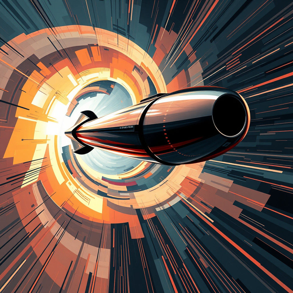 Futuristic Projectile in Flight: A Cyberpunk Cubist Vision