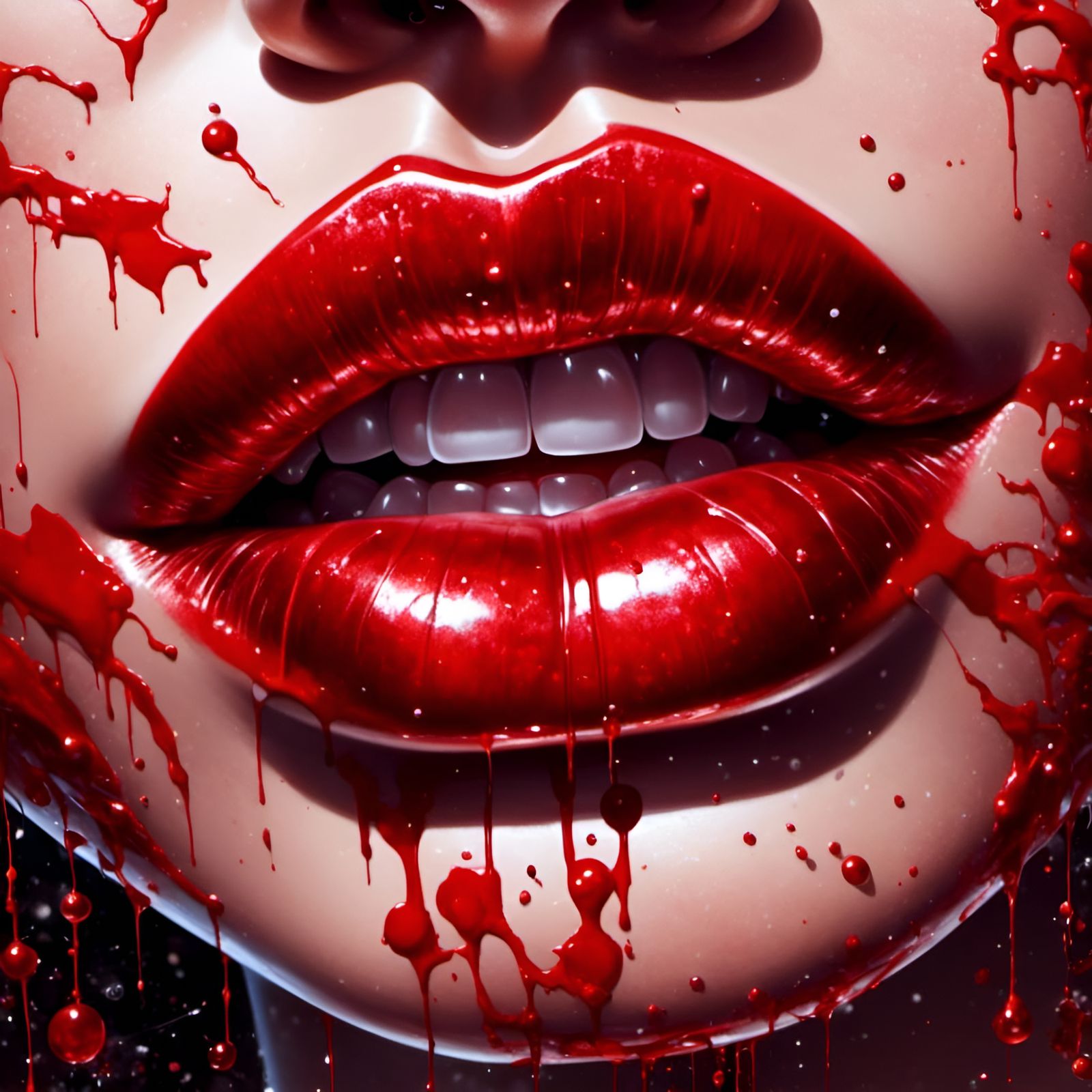 Extreme Macro of Glossy Lips in Clockpunk Style