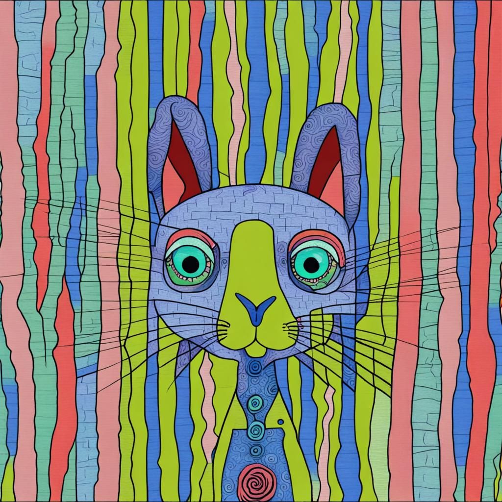 Detailed Art Brut Rabbit with Blue Eyes