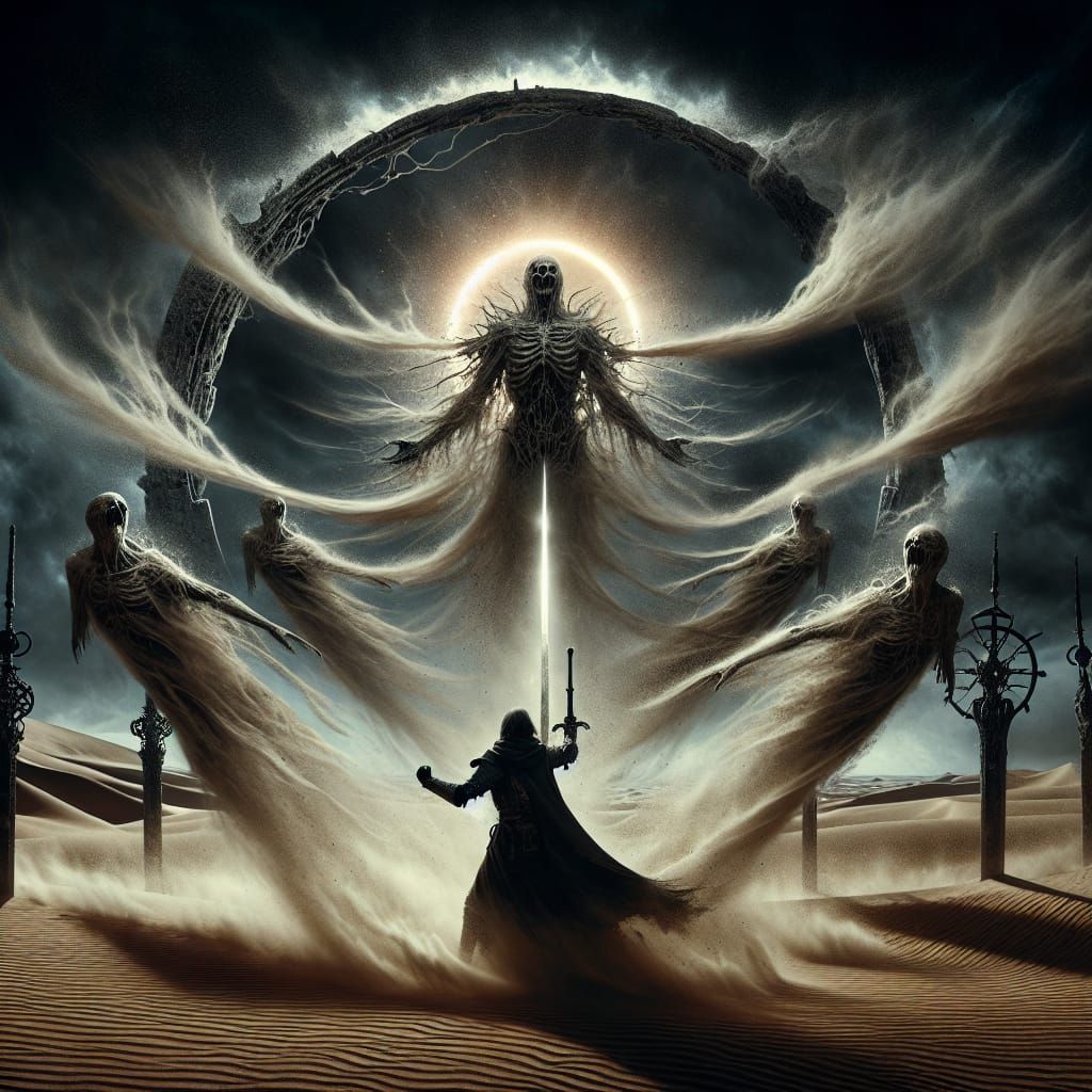 Cursed Knight Resurrects Golems in Haunted Desert