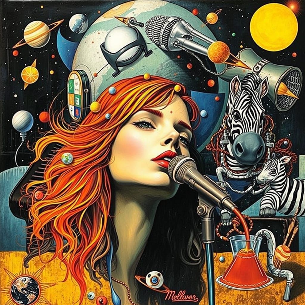 Surreal Abstract Composition with Space Dog